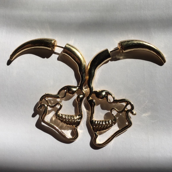 Gold Silouhette Skull Earrings - Picture 9 of 9